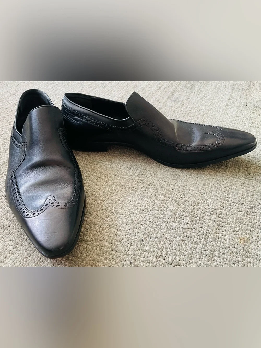 GUCCI Mens Black Leather Oxford Wingtip Slip-On Loafers